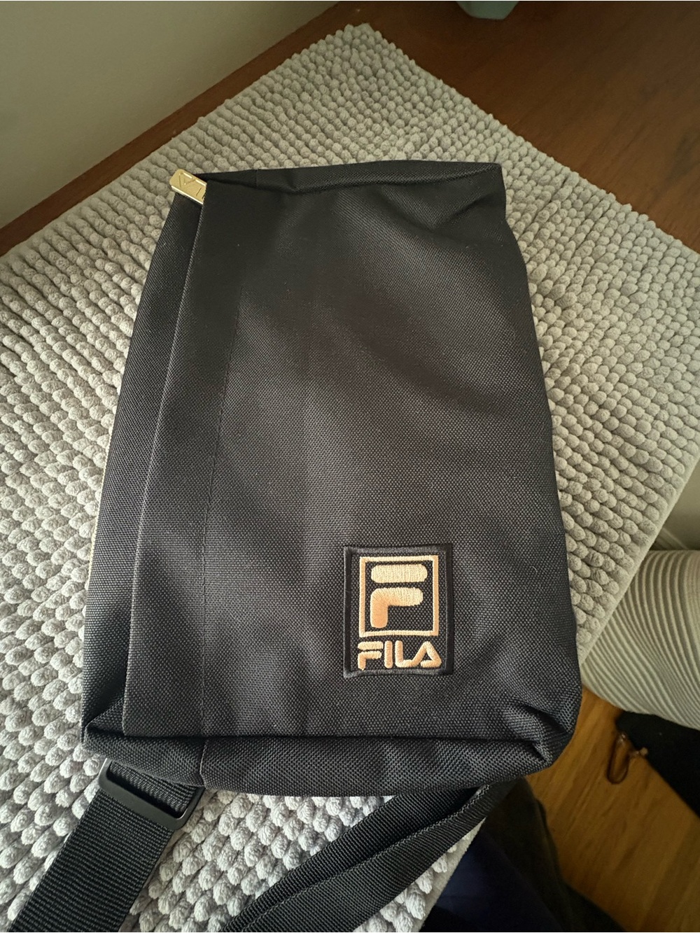 Fila Black Sling Belt Bag with Gold Logo Accent